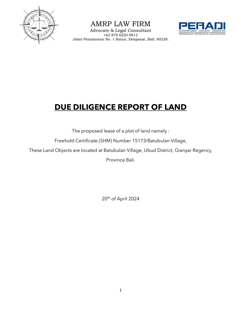 Юридическая проверка земли (due diligence) от 20.04.2024